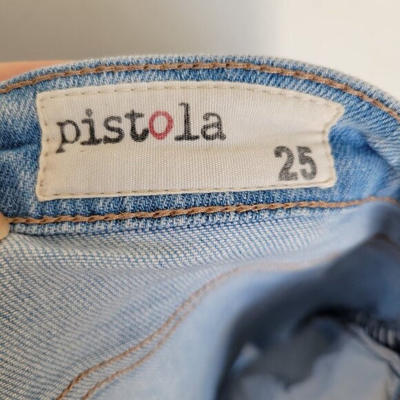 Pistola Revolve Blue Ripped Distressed Slim Fit Cotton Light Wash Denim Jeans 25 - Picture 7 of 10